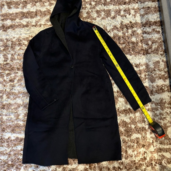 Uniqlo szXS brush wool double faced hooded coat in navy/ gray - Picture 9 of 14